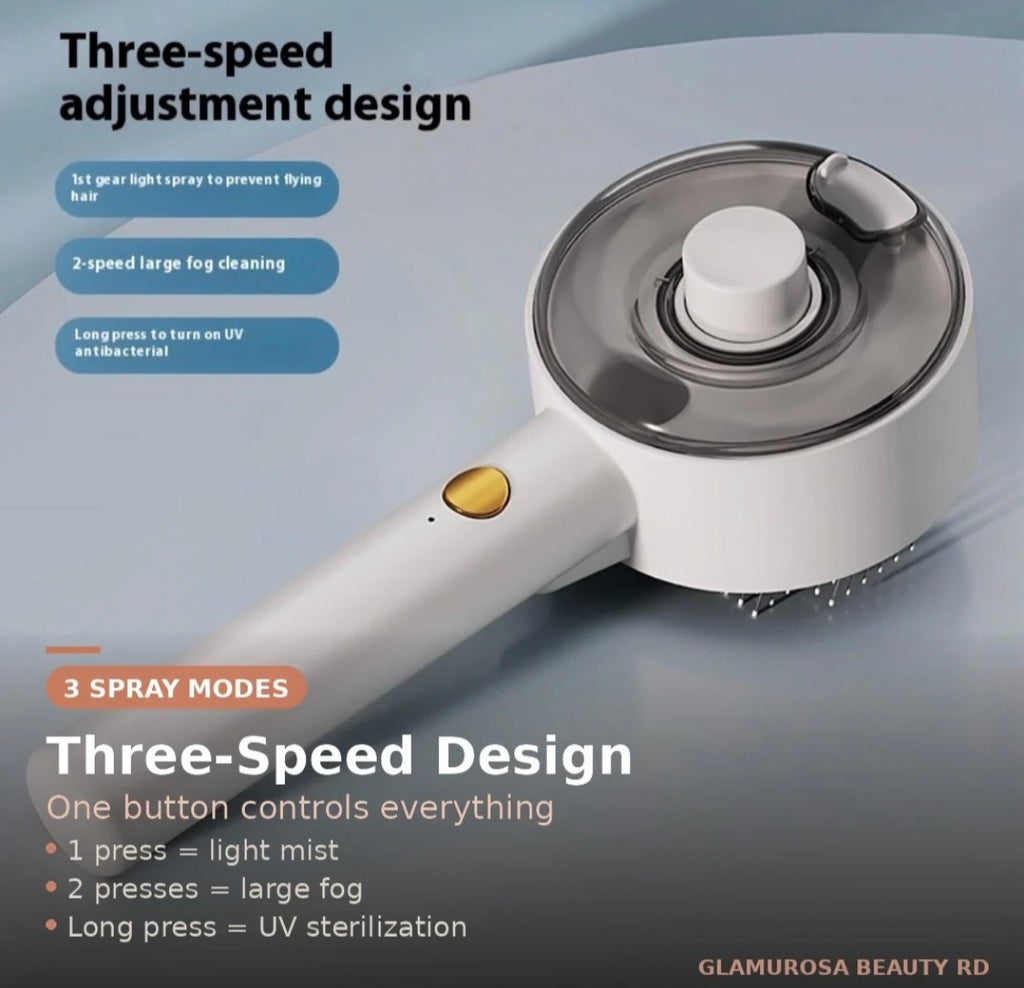 Pet Spray Massage Comb — 3-in-1 UV Antibacterial Grooming Brush for Dogs & Cats